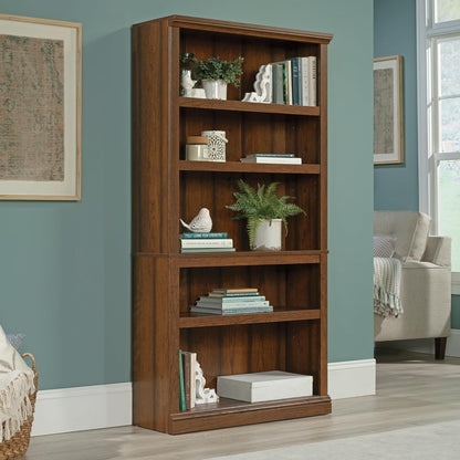 Peach Maple Washington Cherry 5 Shelf Bookcase with adjustable shelves, showcasing wood finish and sturdy construction.