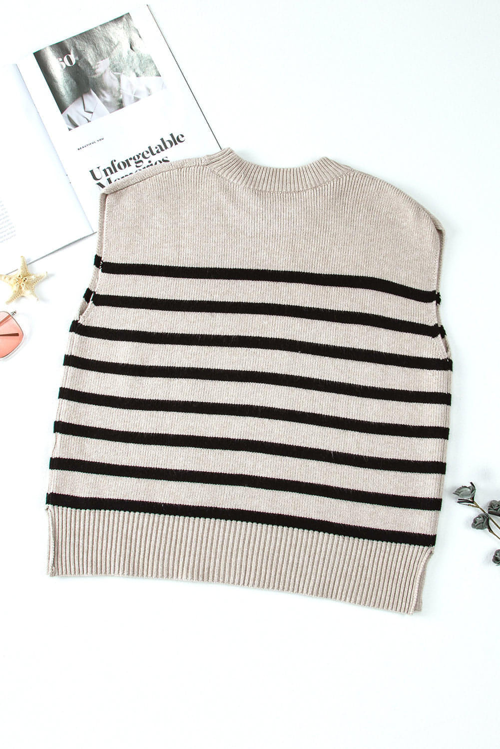 Carmine Juneberry apricot stripe boxy knitted round neck sweater tank, lightweight and stylish for casual wear