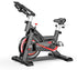 Indoor spinning bike from Puce Orpheus with monitor displaying workout stats, designed for indoor cardio exercise.