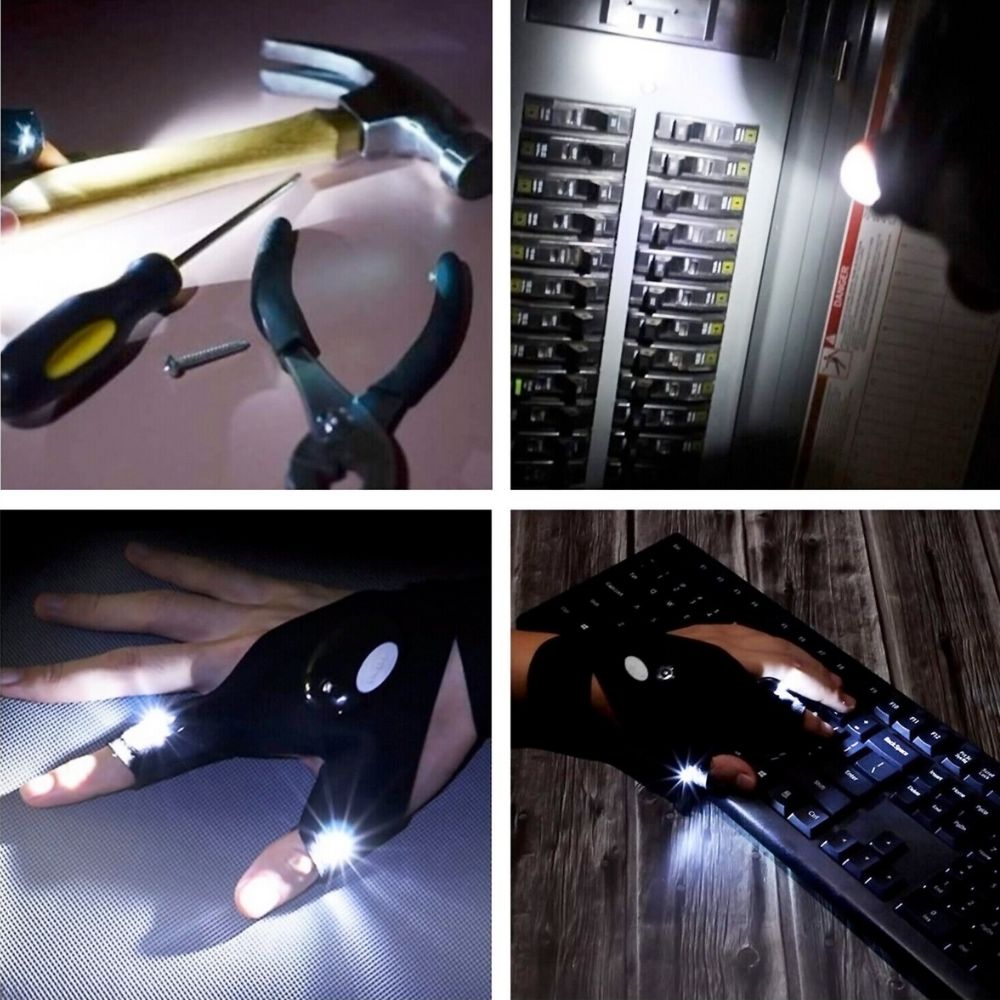 Yellow Pandora LED flashlight gloves, multipurpose gift set with built-in LED lights for hands-free illumination.