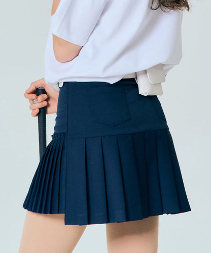Navy BENECIA 12 asymmetric culottes by Amethyst Lucy, stylish accessories featuring a modern, uneven hem and tailored fit.