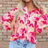 Pear Daisy blooming floral print puff sleeve buttoned shirt, featuring vibrant floral design and stylish puff sleeves.