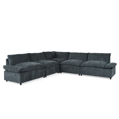 Carmine Juneberry LuneluX_Home 115.5-inch modular deep gray sectional sofa with built-in storage, modern furniture piece.