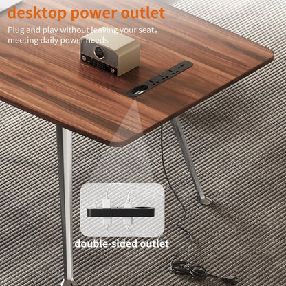 60 Inch Writing Computer Desk With Chrome Legs And Built In Power Outlet