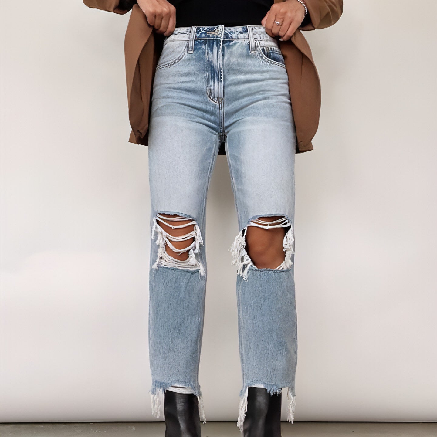 Carmine Juneberry UrbanEase™ high waist loose straight jeans for women, showing the relaxed fit and classic denim style.