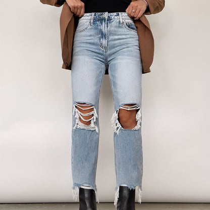 Carmine Juneberry UrbanEase™ high waist loose straight jeans for women, showing the relaxed fit and classic denim style.