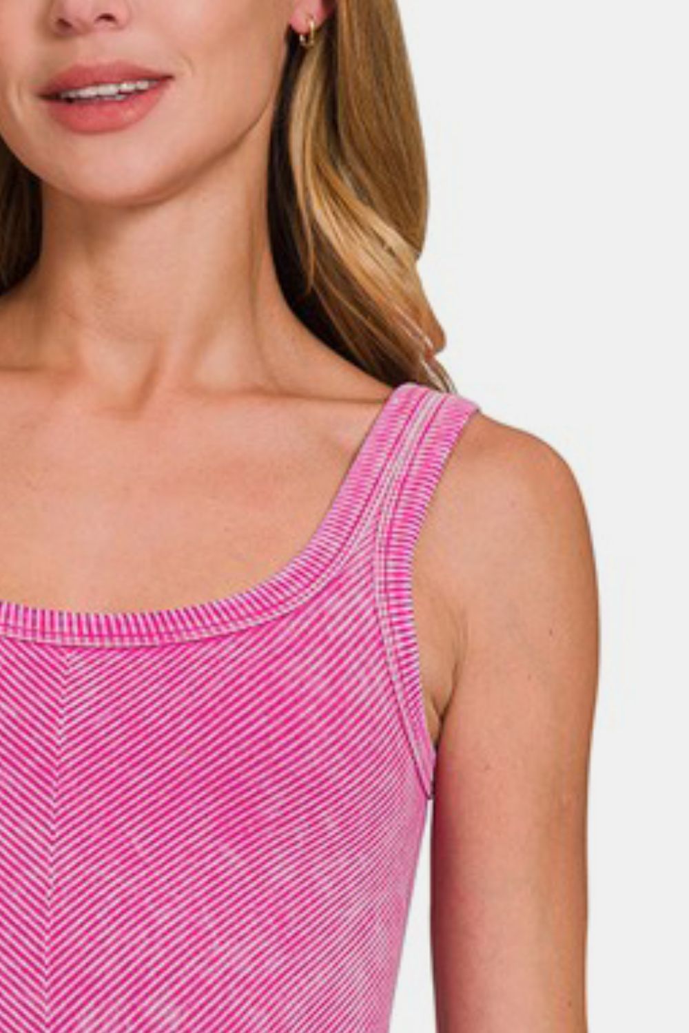 Automotive Jade Icarus Zenana ribbed scoop neck tank with detailed design, shown in a close-up view.
