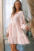 Women’s crinkle distressed puff sleeve flared dress by Jade Icarus, featuring a textured fabric and flowy silhouette.