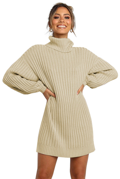 Lavender Pallas apricot turtleneck sweater dress with balloon sleeves, women&