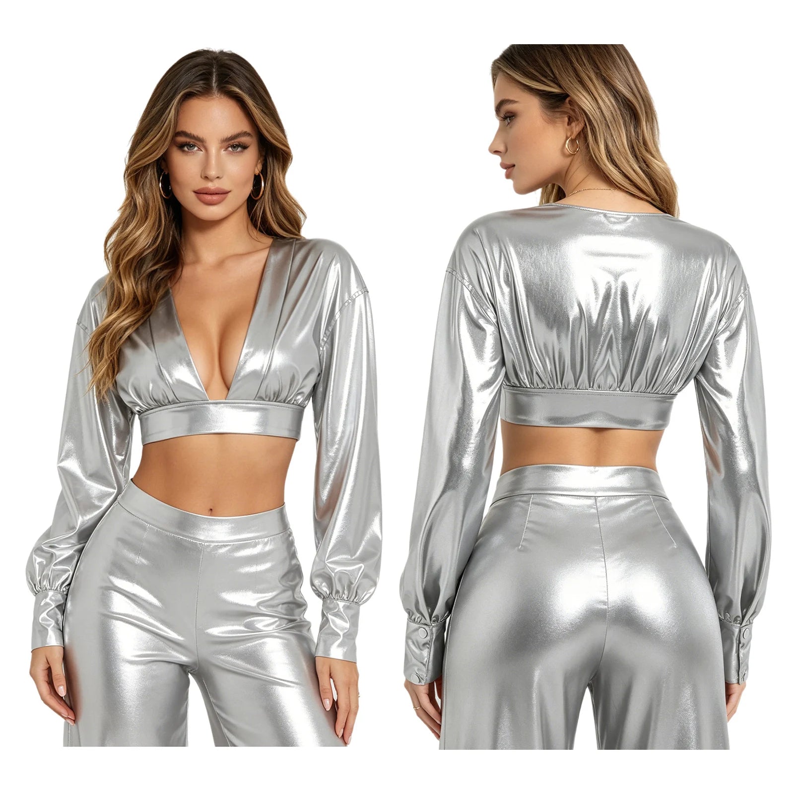 Shiny metallic Y2K women&