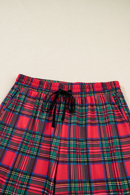 Byzantium Bay Christmas plaid mama pullover and pants matching set, cozy holiday loungewear for women, featuring red and green plaid pattern.