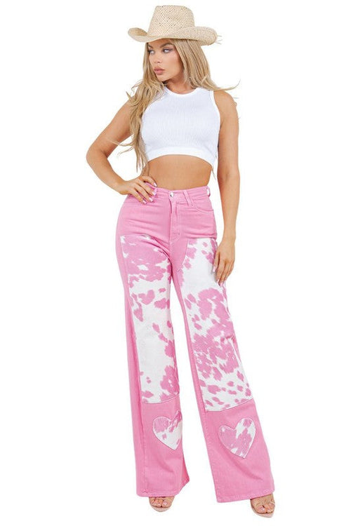 Jade Icarus Rodeo Wide Leg Pink Jean showing high-waisted fit and wide leg style with front pockets and belt loops