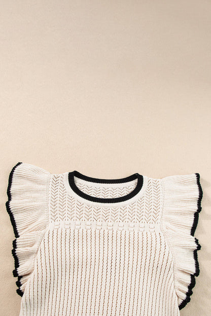 Apricot crochet eyelet flounce tank top by Carmine Juneberry, featuring delicate eyelet details and a flowy, feminine silhouette.