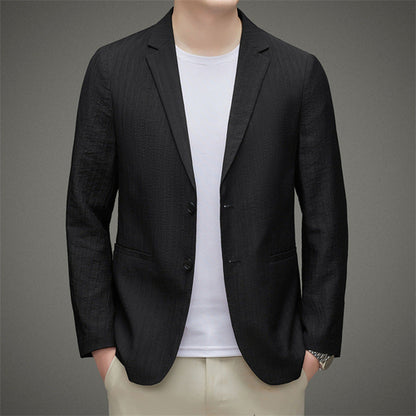 Carmine Juneberry Metropolitan Slim-Fit Blazer from Haute Edition 25, tailored fit, stylish dress blazer, navy blue fabric.