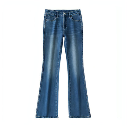 Carmine Juneberry fashionable stretch skinny jeans for women, close-up of dark denim fabric and slim fit design.