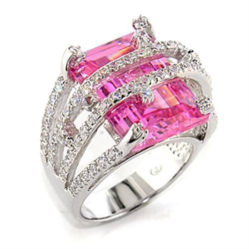 Rhodium 925 sterling silver ring with AAA grade cubic zirconia in rose, designed by Turquoise Tiger, showcasing elegant jewelry style.