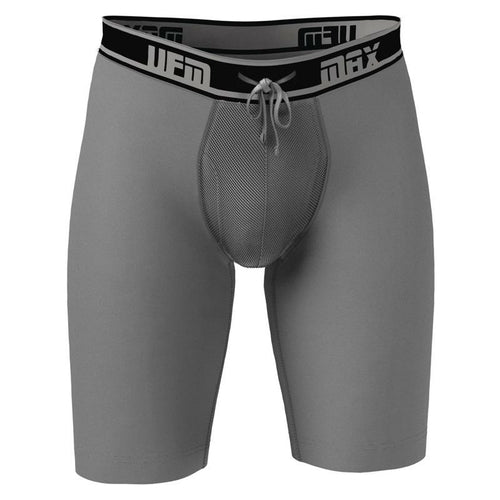Maroon Mango UFM Long Boxer Brief 9-inch polyester underwear with maximum support, shown in charcoal gray fabric.