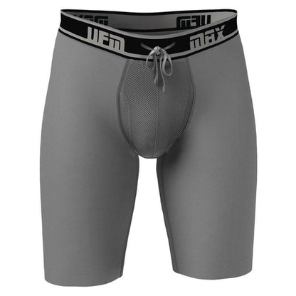 Maroon Mango UFM Long Boxer Brief 9-inch polyester underwear with maximum support, shown in charcoal gray fabric.
