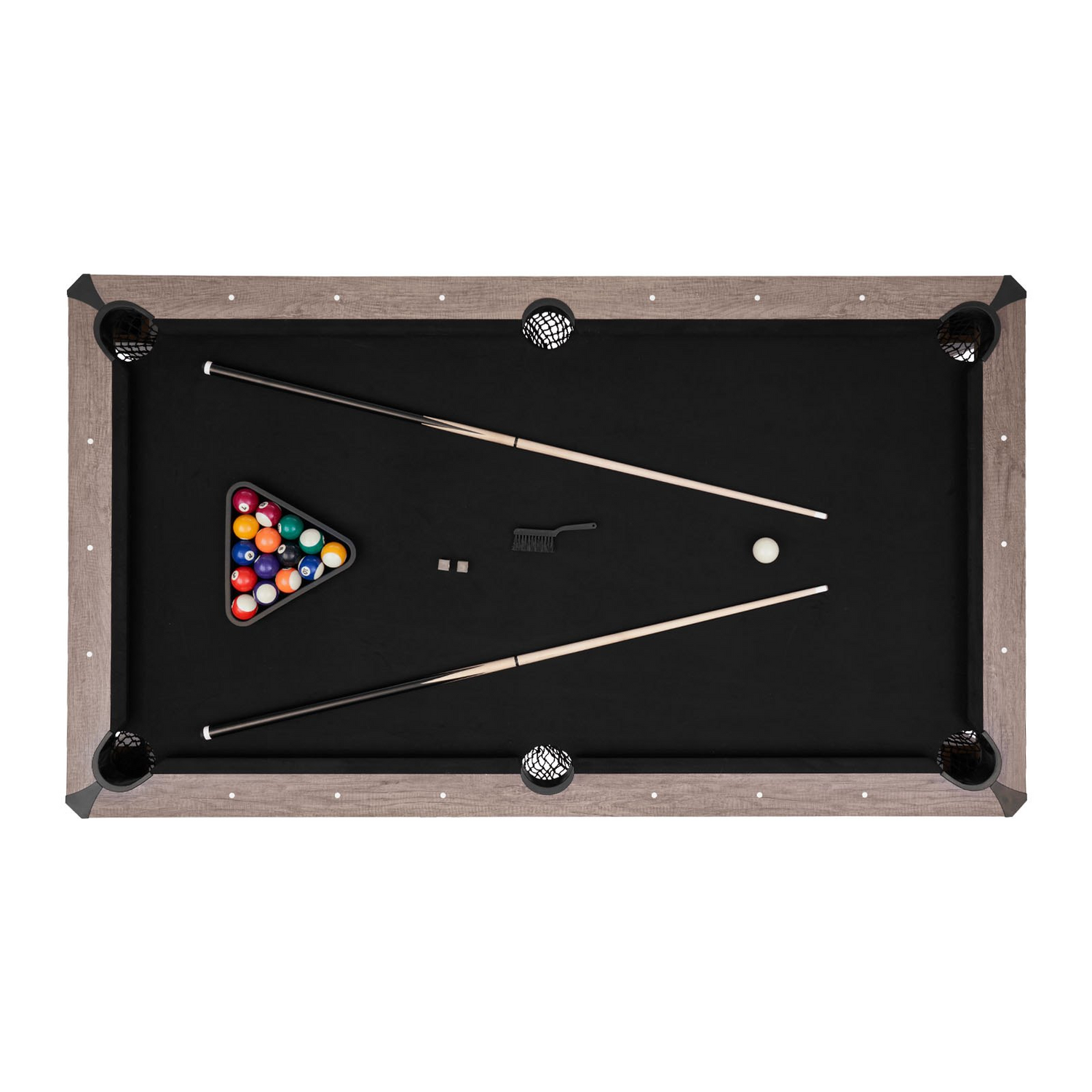 Start2Finish VEVOR 7ft pool table combo with dining top, ping pong, benches, ball rack, cue, chalk, and brush for family recreation.