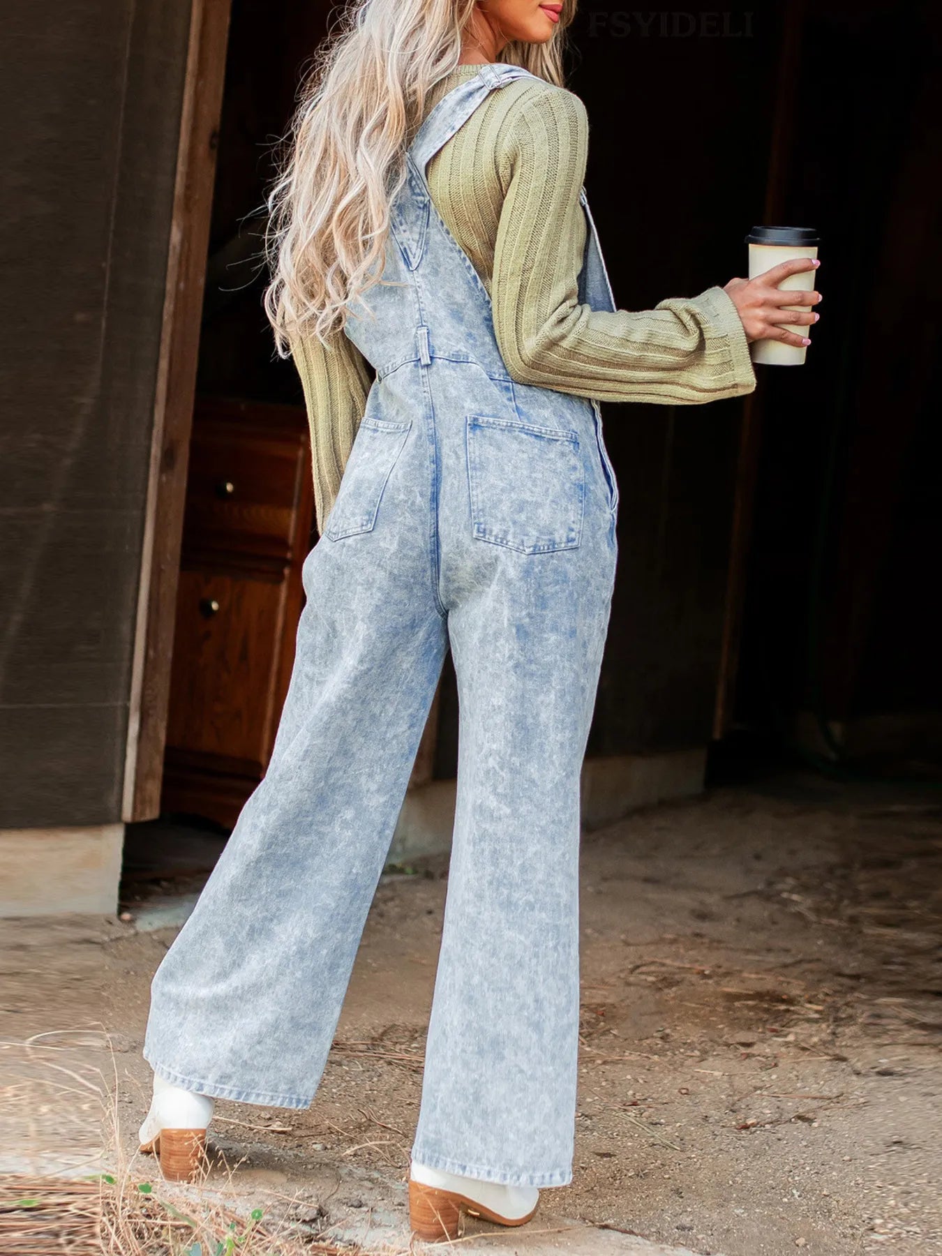 Vintage washed wide-leg denim overalls for women with front pockets by Ruby Styx, showcasing relaxed fit and classic style.