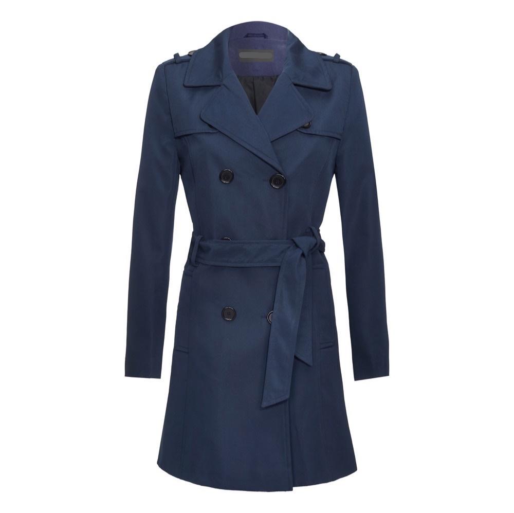 Navy spring/summer military double-breasted trench coat by Rose Eleusis, lightweight jacket with button details and classic design.