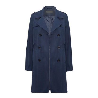 Rose Eleusis military double-breasted trench coat in navy, lightweight spring/summer jacket with classic design and button details.