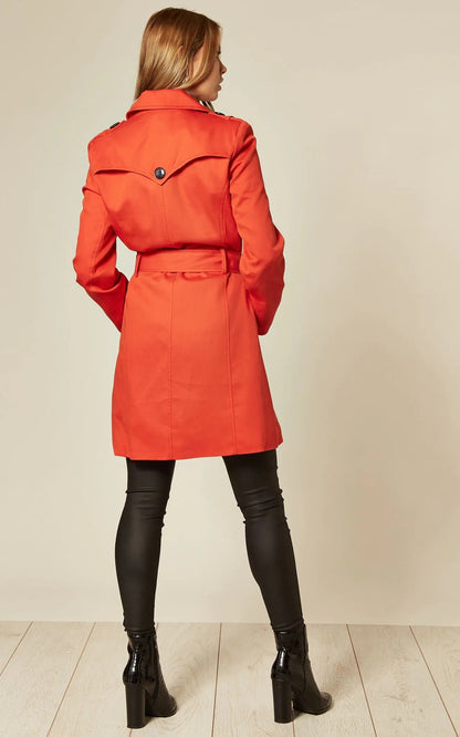 Rose Eleusis military-style double-breasted trench coat for spring and summer, in classic design with button details.