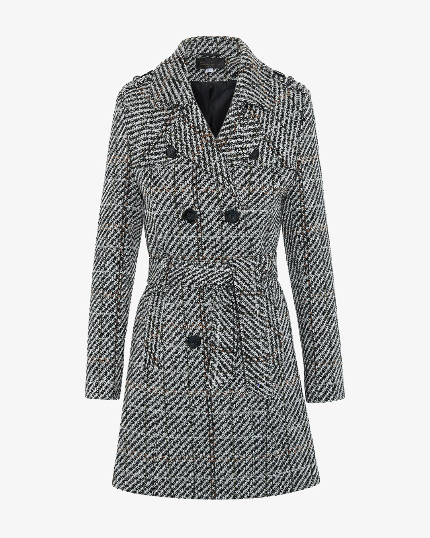 Rose Eleusis wool blend check double-breasted military coat, stylish jackets and coats with a classic pattern and tailored fit.
