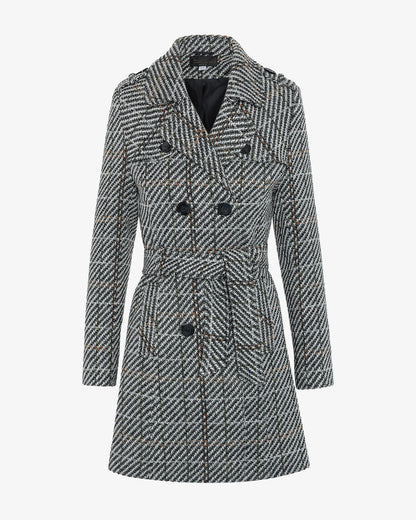 Rose Eleusis wool blend check double-breasted military coat, stylish jackets and coats with a classic pattern and tailored fit.