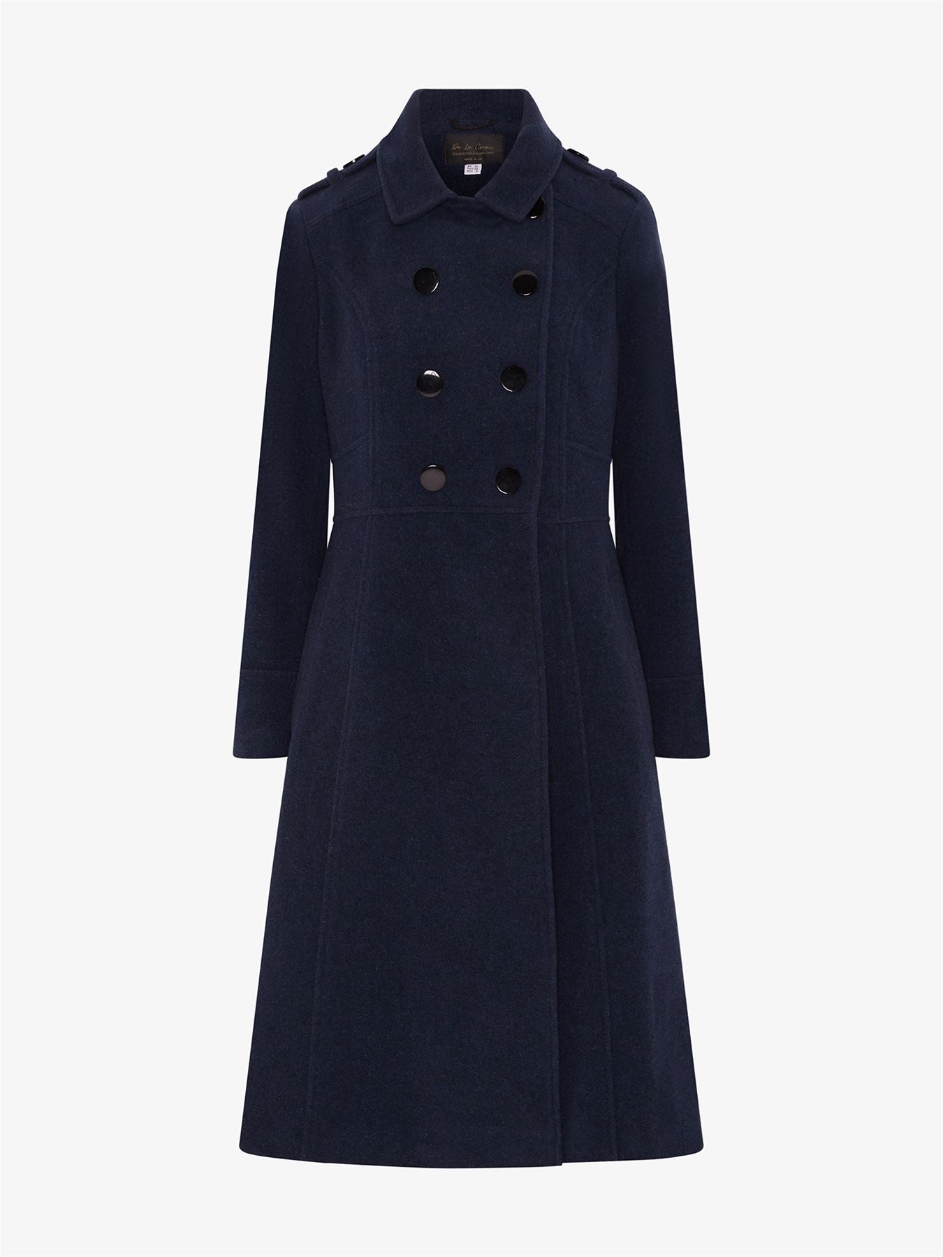 Rose Eleusis pre-order A-Line double-breasted coat, stylish jacket with tailored fit and classic button details, front view.