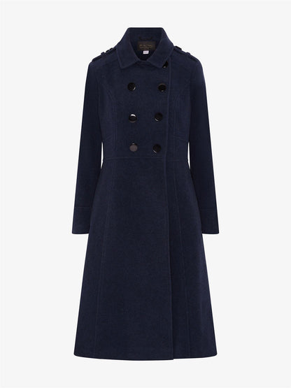 Rose Eleusis pre-order A-Line double-breasted coat, stylish jacket with tailored fit and classic button details, front view.