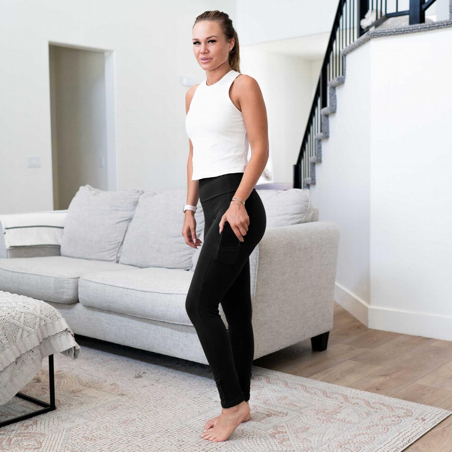 Pink Bearberry high waist long leggings with built-in phone pocket, stylish women&
