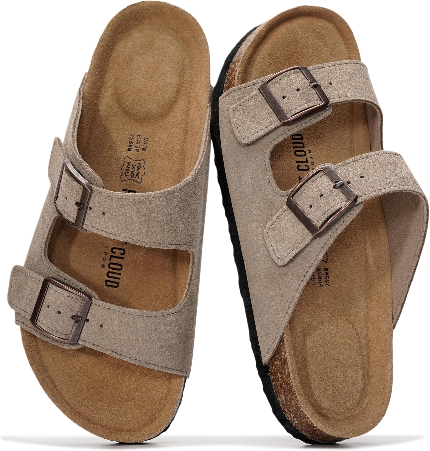 Project Cloud 100% Genuine Leather Womens Sandals Slides for Women (Venita) | Cork Footbed Sandals for Women with Memory Foam and Arch Support Vacation Essentials Slides Women Footwear Flat Sandals