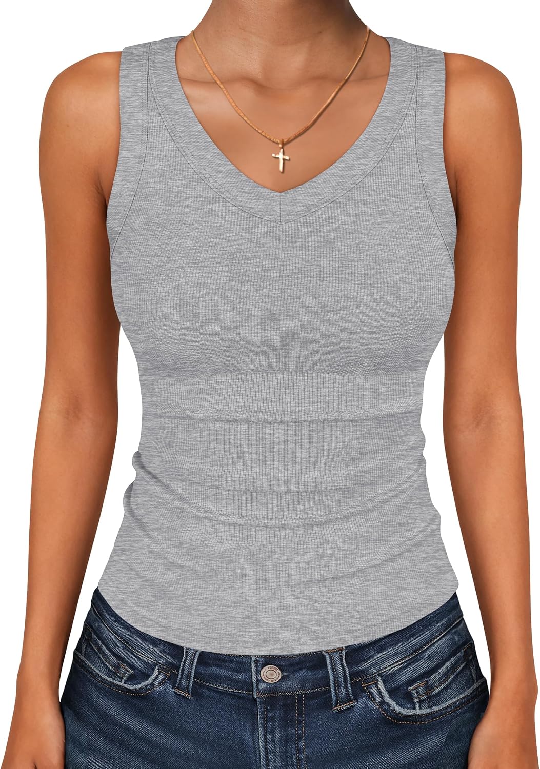 ANRABESS Tank Tops for Women V Neck Ribbed Knit Slim Fitted Sleeveless Basic Tee Tanks Casual Summer Clothes 2026