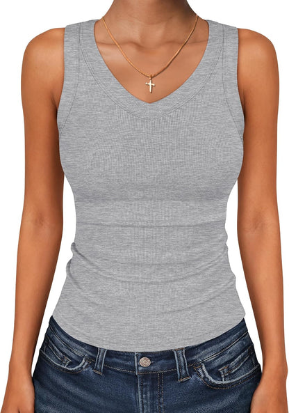 ANRABESS Tank Tops for Women V Neck Ribbed Knit Slim Fitted Sleeveless Basic Tee Tanks Casual Summer Clothes 2026