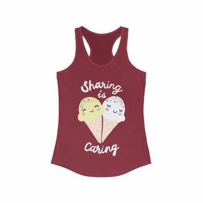 Pink Plum Charlie Sharing is Caring racerback tank top with white text, sleeveless design, and comfortable fit.