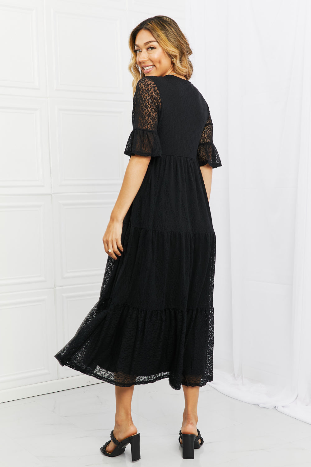 Pear Daisy P &amp; Rose Lovely Lace Full Size Tiered Dress for home and garden decor, featuring intricate lace and tiered design.