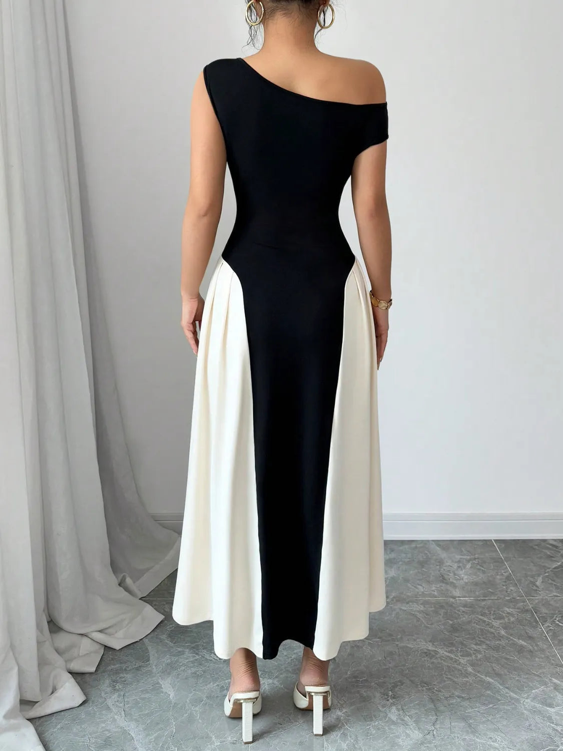 Ruby Styx contrast single shoulder midi dress for women, stylish and elegant with a unique shoulder design, perfect for special occasions.