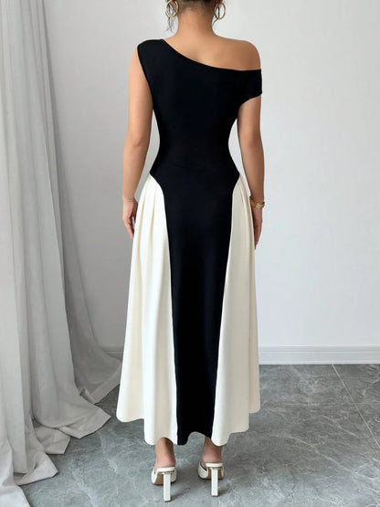 Ruby Styx contrast single shoulder midi dress for women, stylish and elegant with a unique shoulder design, perfect for special occasions.