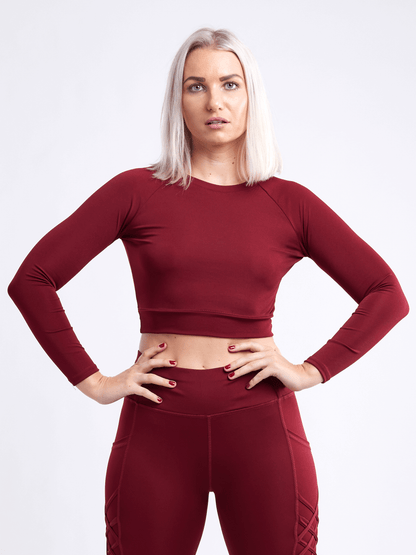 Black Lavender JupiterGear long-sleeve crop top for activewear, shown in a stylish fit with a fitted design and soft fabric.
