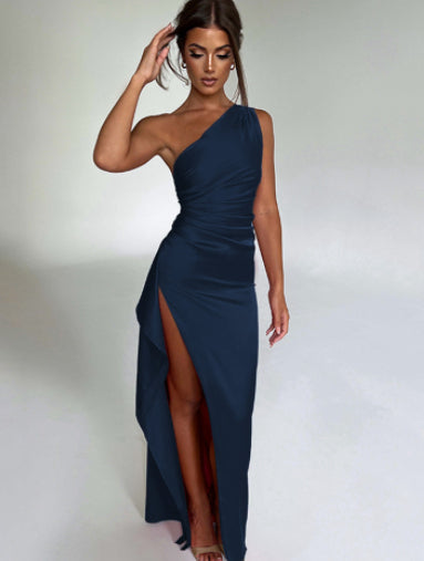 Women’s One-Shoulder Backless Slit Maxi Dress