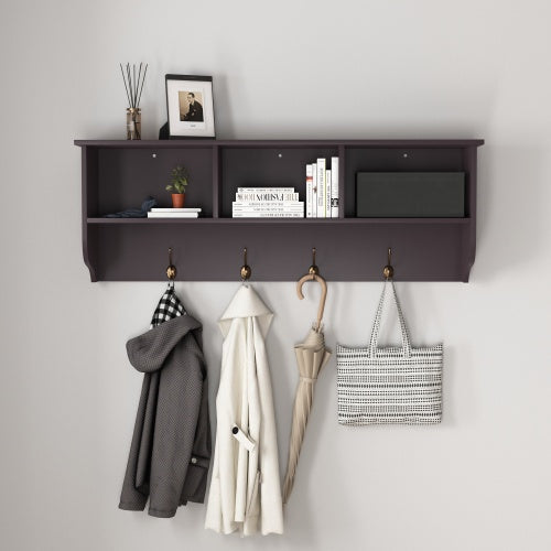 Pear Daisy espresso wall-mounted coat rack with four dual hooks, ideal for entryway or living room organization.