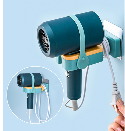 Wall-mounted Maroon Asteria bathroom hair dryer rack, punch-free multifunctional storage for toiletries and styling tools.