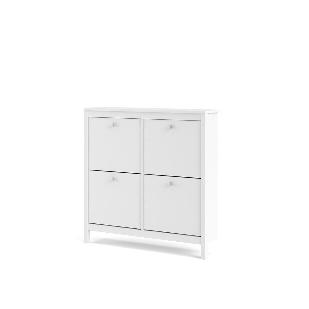 White Madrid 4 Drawer Shoe Cabinet by Start2Finish with sleek drawers and modern design for organized footwear storage.
