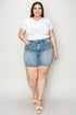 High waist denim shorts with rhinestone decoration, designed for women by Judy Blue, featuring a stylish automotive-inspired denim look.