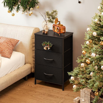 Black Peach Maple 3-drawer dresser nightstand with compact design, ideal for bedroom furniture storage and organization.