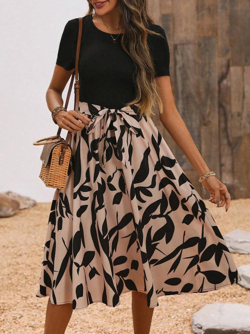 Printed round neck short sleeve midi dress by Ruby Styx, women&