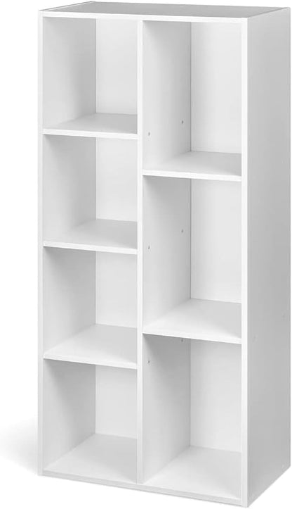 White Peach Maple 7-Cube Organizer Bookcase with open storage shelves for home or office organization.