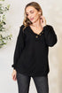 Carmine Juneberry Zenana buttoned long sleeve blouse in soft fabric, featuring a classic collar and front buttons, shown on a hanger.