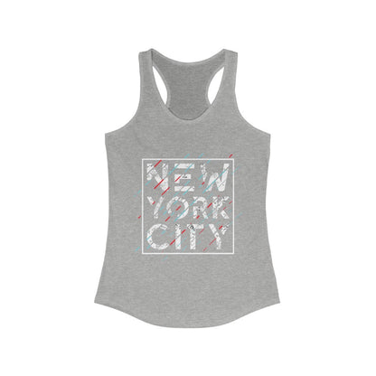 Plum Charlie New York City racerback tank top, sleeveless design with city skyline graphic on soft fabric, casual summer wear